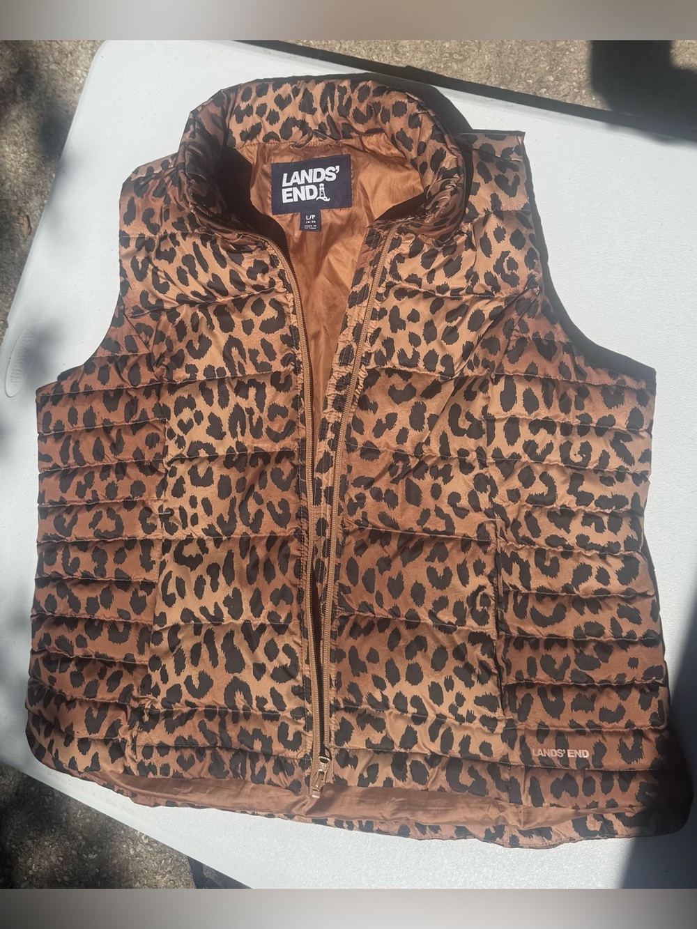 Lands' End Women’s Leopard Print Puffer Vest - Brown and Black